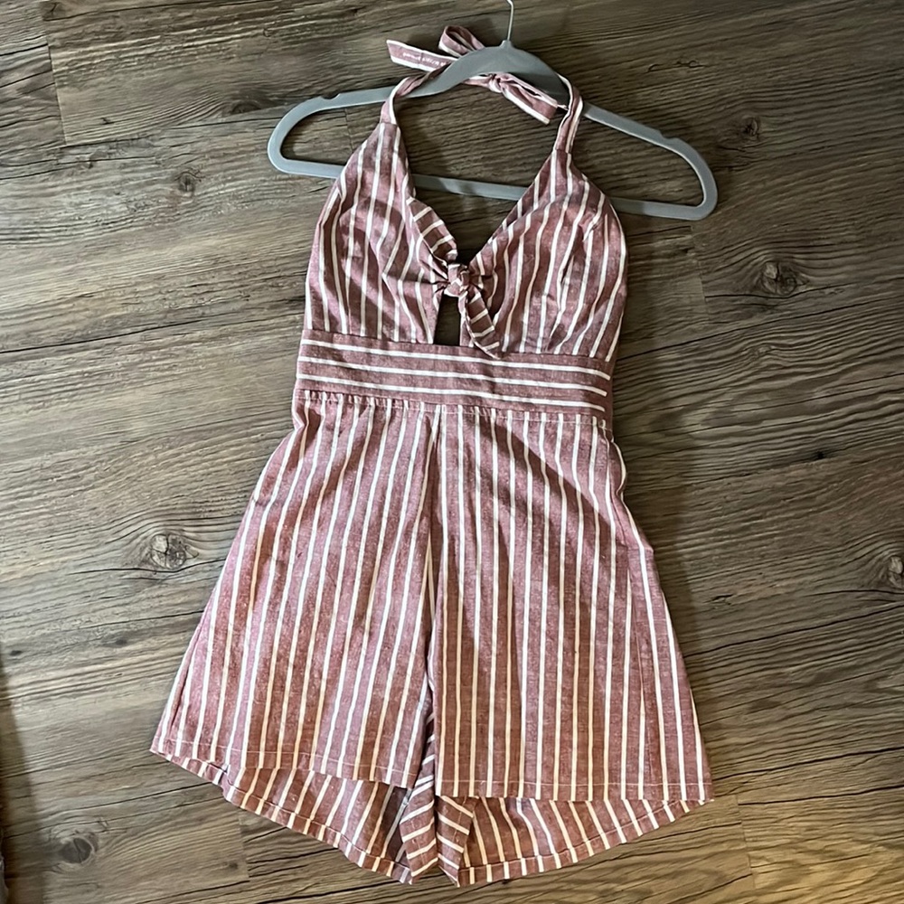 Maroon and White halter romper. Size medium.